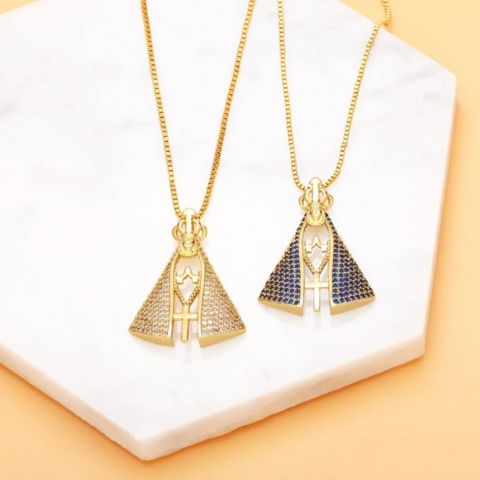 Collar de Doble Cara Nuestra Señora de Aparecida [Chapado en Oro 18k]