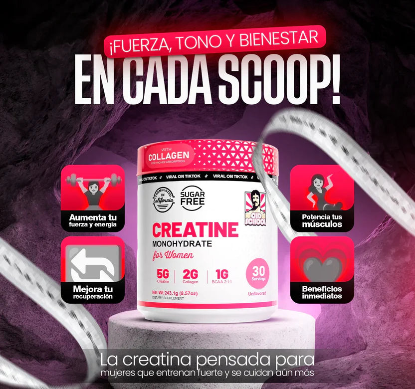Creatina Monohidratada para Mujeres – Aumenta tu Fuerza, Energía y Rendimiento Desde la Primera Semana